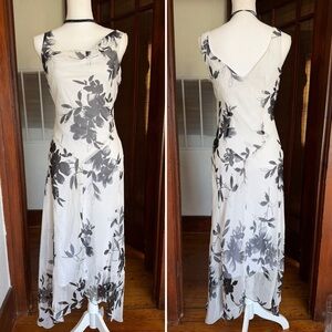 Y2K Studio Y Floral Midi Sleeveless Dress Black White Cottagecore